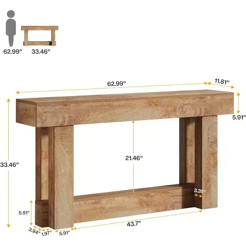 Consolle in legno da 62.99 pollici, tavolo stretto lungo a 2 livelli per ingresso stile fattoria