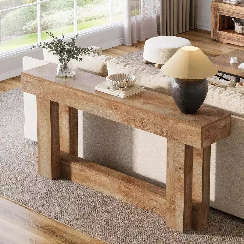 Consolle in legno da 62.99 pollici, tavolo stretto lungo a 2 livelli per ingresso stile fattoria