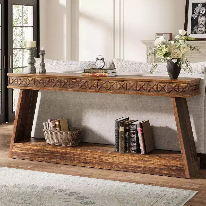 Lantine 2-Tier Farmhouse Console Table, 70.87 Extra Long Entryway Table with Storage