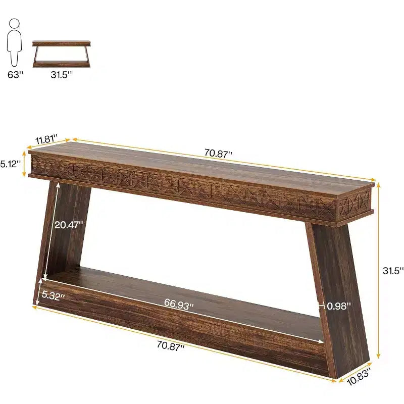 Lantine 2-Tier Farmhouse Console Table, 70.87 Extra Long Entryway Table with Storage