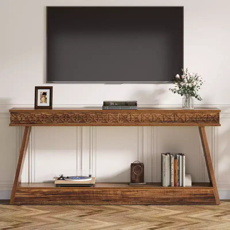 Lantine 2-Tier Farmhouse Console Table, 70.87 Extra Long Entryway Table with Storage