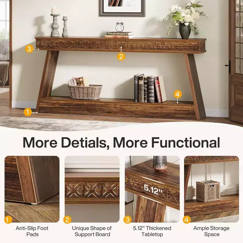 Lantine 2-Tier Farmhouse Console Table, 70.87 Extra Long Entryway Table with Storage
