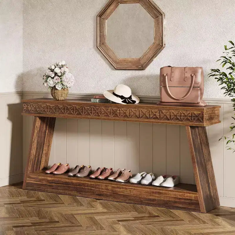 Lantine 2-Tier Farmhouse Console Table, 70.87 Extra Long Entryway Table with Storage