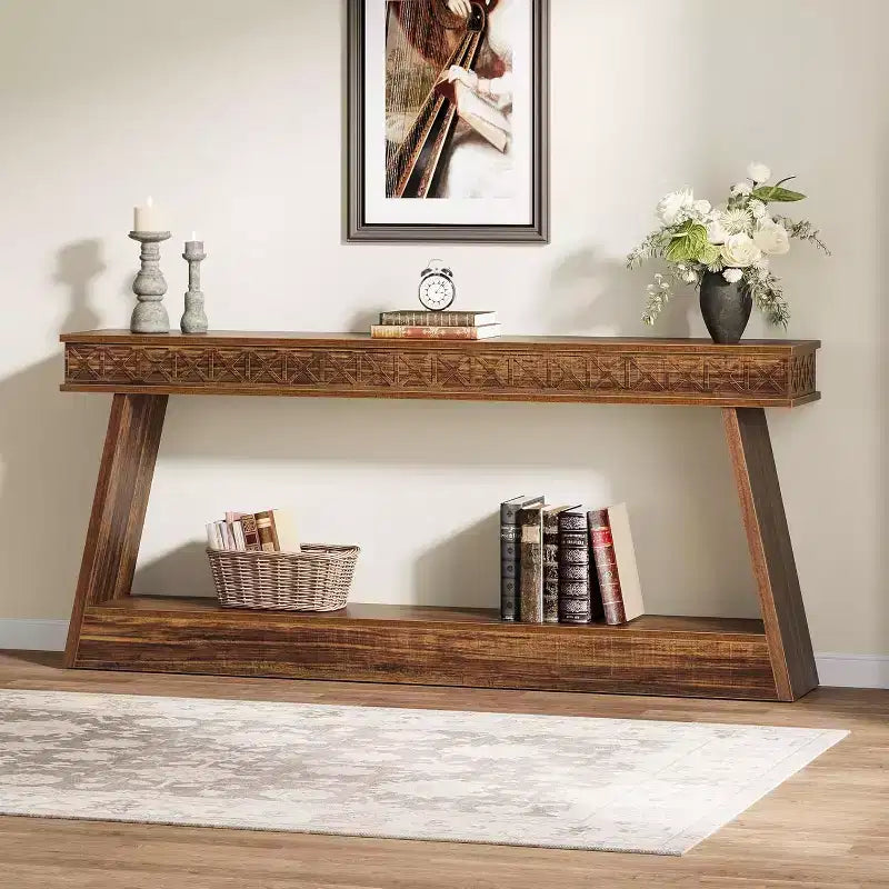 Lantine 2-Tier Farmhouse Console Table, 70.87 Extra Long Entryway Table with Storage