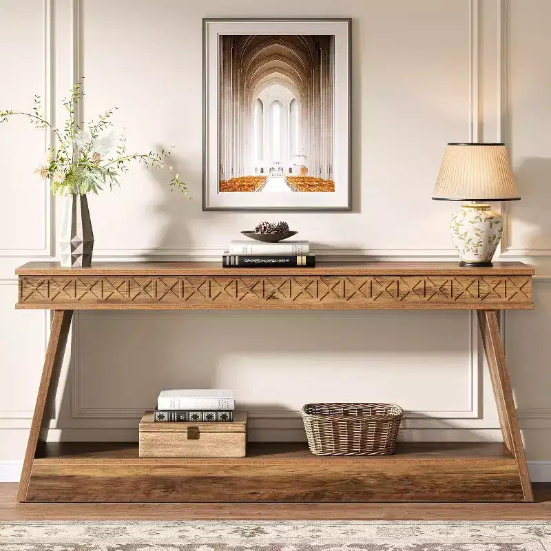 Lantine 2-Tier Farmhouse Console Table, 70.87 Extra Long Entryway Table with Storage