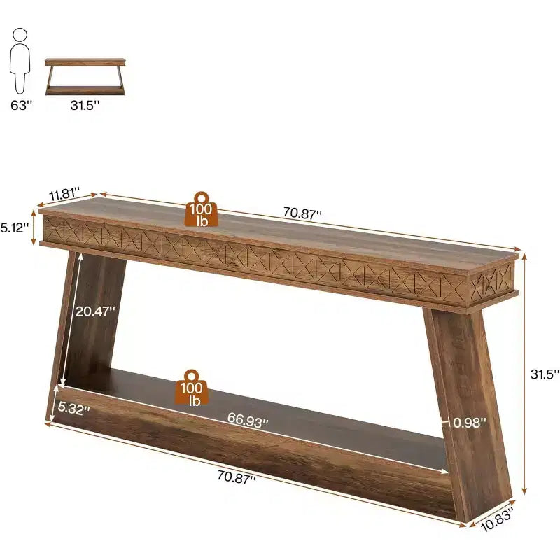 Lantine 2-Tier Farmhouse Console Table, 70.87 Extra Long Entryway Table with Storage