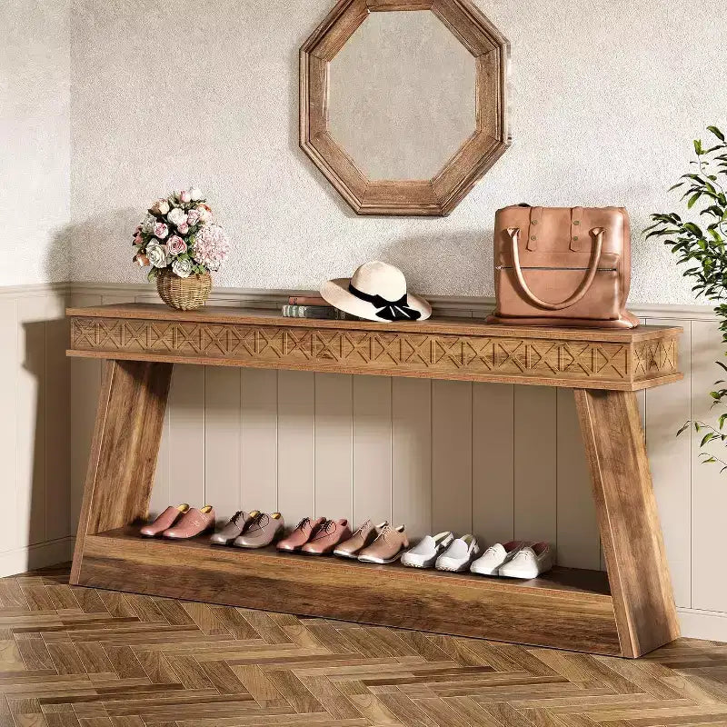 Lantine 2-Tier Farmhouse Console Table, 70.87 Extra Long Entryway Table with Storage