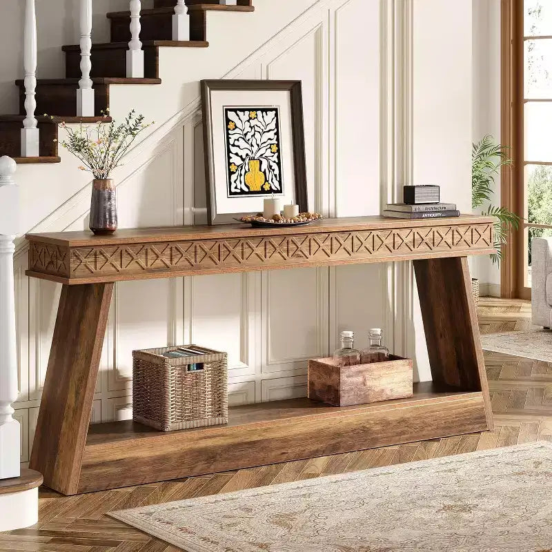 Lantine 2-Tier Farmhouse Console Table, 70.87 Extra Long Entryway Table with Storage