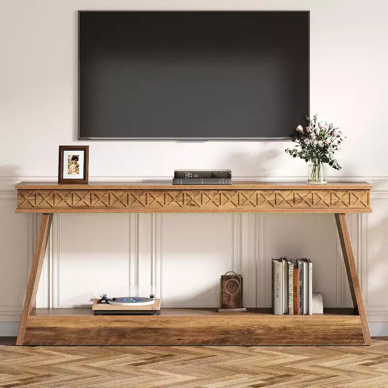 Lantine 2-Tier Farmhouse Console Table, 70.87 Extra Long Entryway Table with Storage