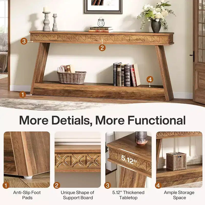 Lantine 2-Tier Farmhouse Console Table, 70.87 Extra Long Entryway Table with Storage