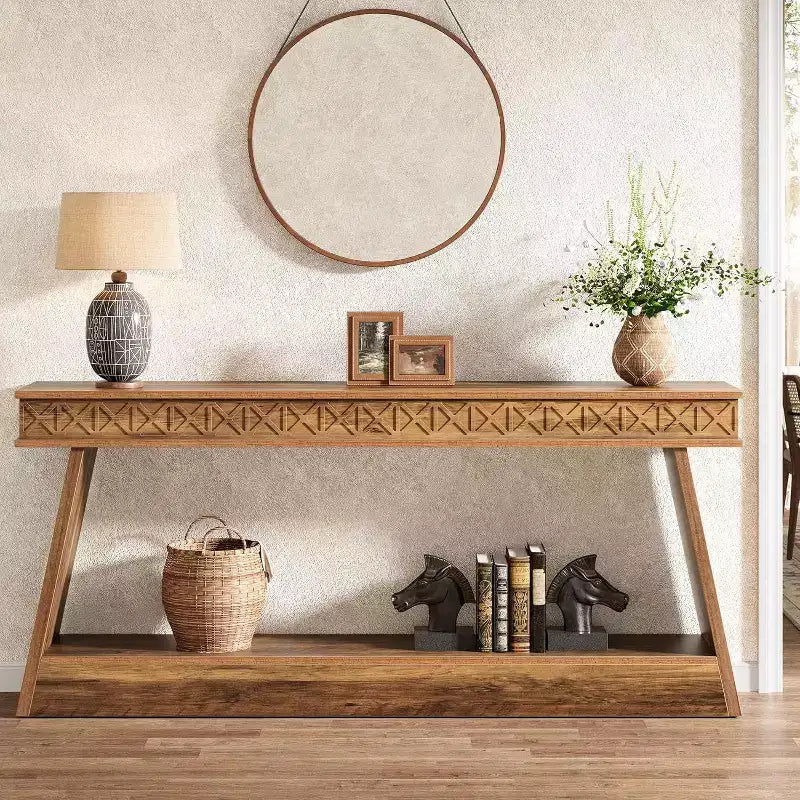 Lantine 2-Tier Farmhouse Console Table, 70.87 Extra Long Entryway Table with Storage