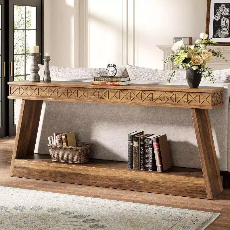 Lantine 2-Tier Farmhouse Console Table, 70.87 Extra Long Entryway Table with Storage