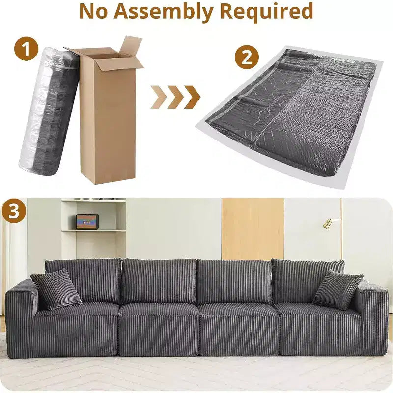 137 Sectional Couch Cloud Modular Modern Linear Sofa with Chaise Lounge, Corduroy Fabric, No Assembly Required, Convertible Compression Sleeper