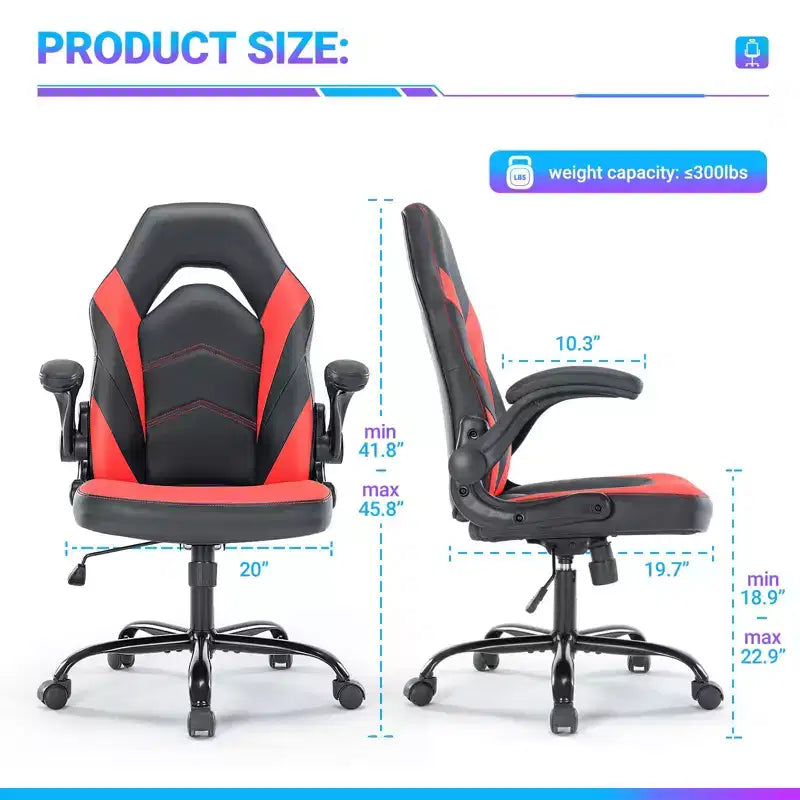 Sedia da gaming girevole per computer, sedia ergonomica da ufficio in pelle PU con supporto lombare