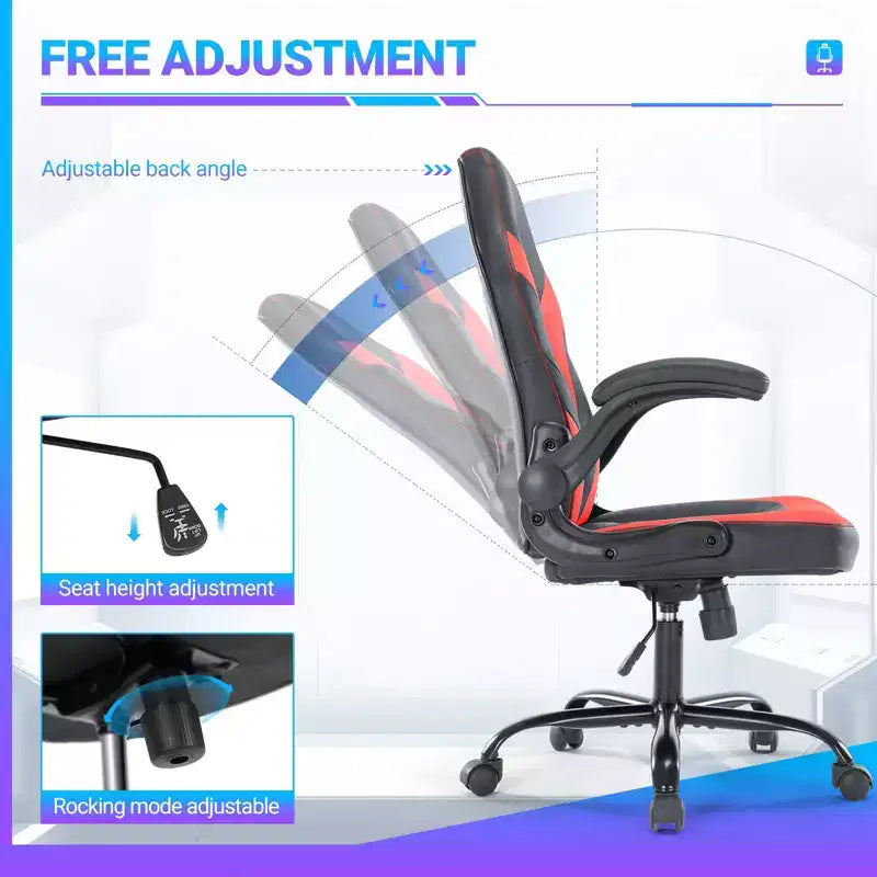 Sedia da gaming girevole per computer, sedia ergonomica da ufficio in pelle PU con supporto lombare