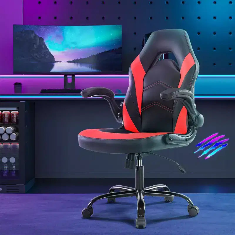 Sedia da gaming girevole per computer, sedia ergonomica da ufficio in pelle PU con supporto lombare