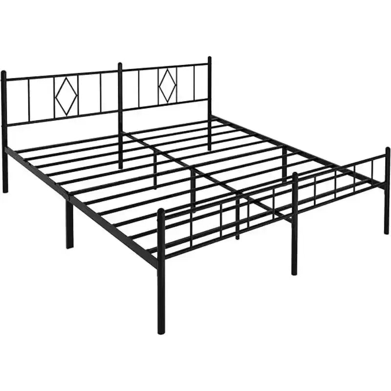 Increase the size of the queen bed to king size. It's 14 inches (35.6 cm) tall with a metal platform frame.
