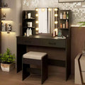 Costway Makeup Vanity Desk with Lighted Mirror Charging Station 3-Color Dimmable LED Lights White/Black