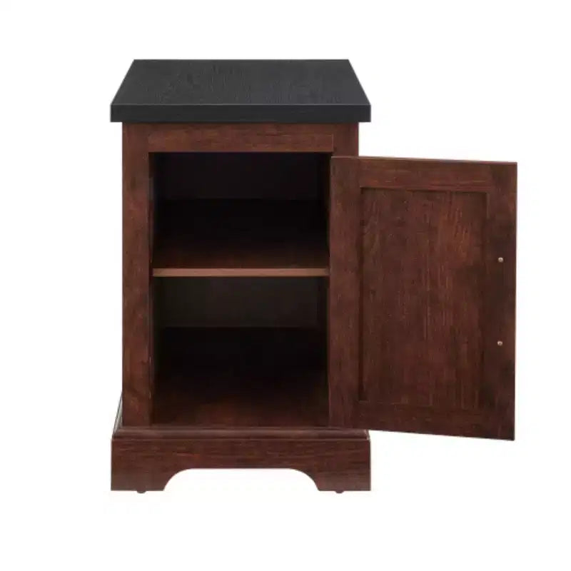 Farmhouse end table Nightstand Rectangular Farmhouse End Table with Barn Door and Adjustable Storage Shelf