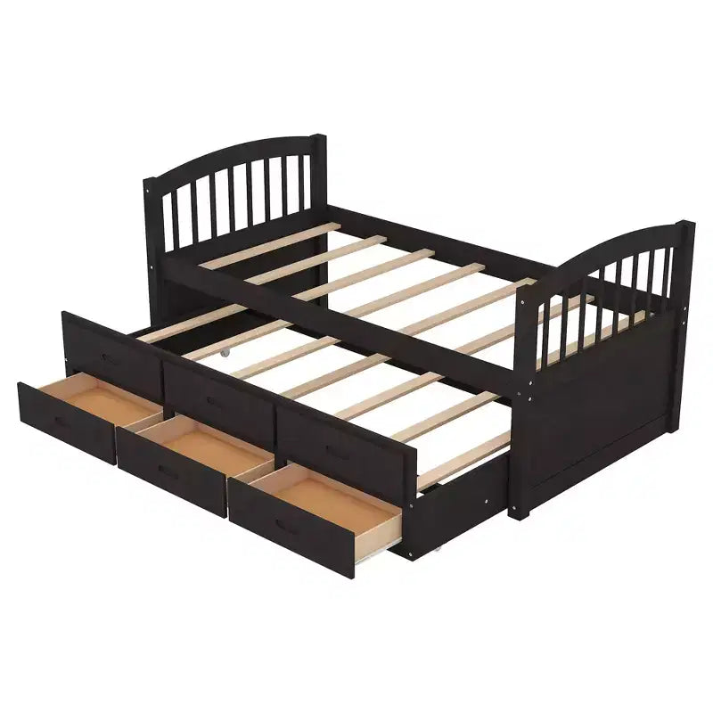 Letto a castello in legno Twin-over-Twin con scaletta, letto estraibile e cassetti