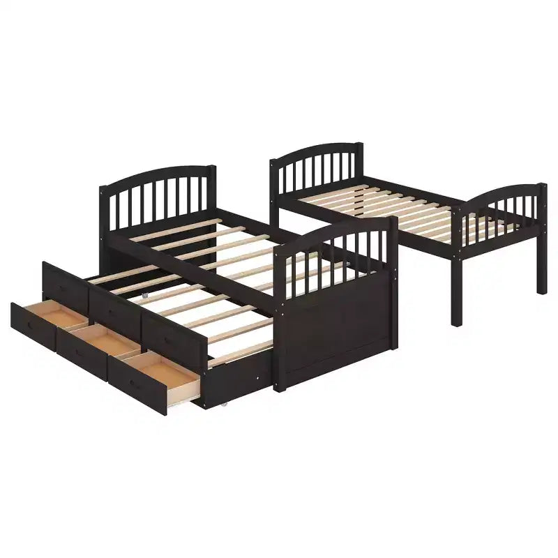 Letto a castello in legno Twin-over-Twin con scaletta, letto estraibile e cassetti