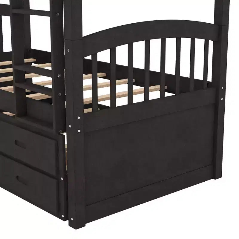 Letto a castello in legno Twin-over-Twin con scaletta, letto estraibile e cassetti