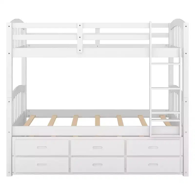 Letto a castello in legno Twin-over-Twin con scaletta, letto estraibile e cassetti