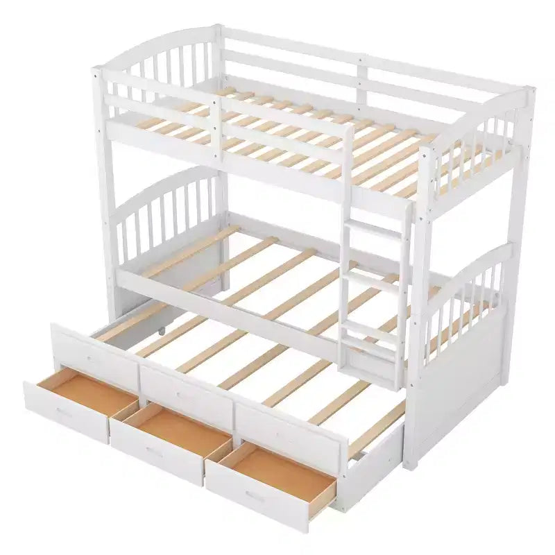 Letto a castello in legno Twin-over-Twin con scaletta, letto estraibile e cassetti