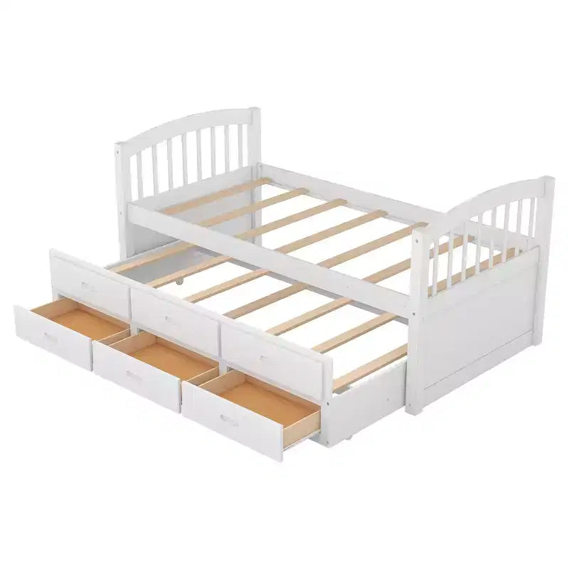 Letto a castello in legno Twin-over-Twin con scaletta, letto estraibile e cassetti