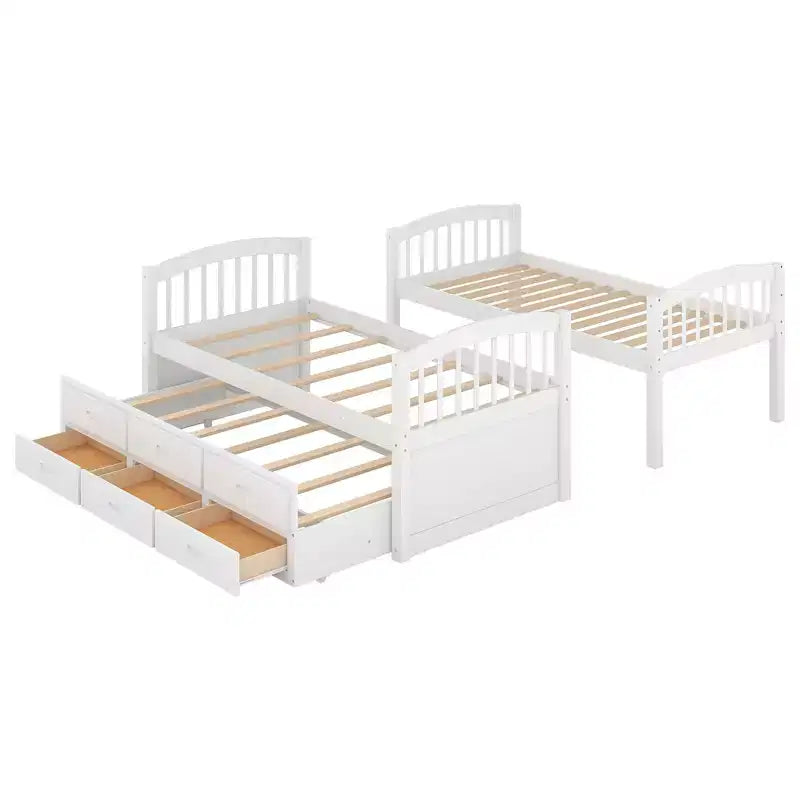Letto a castello in legno Twin-over-Twin con scaletta, letto estraibile e cassetti