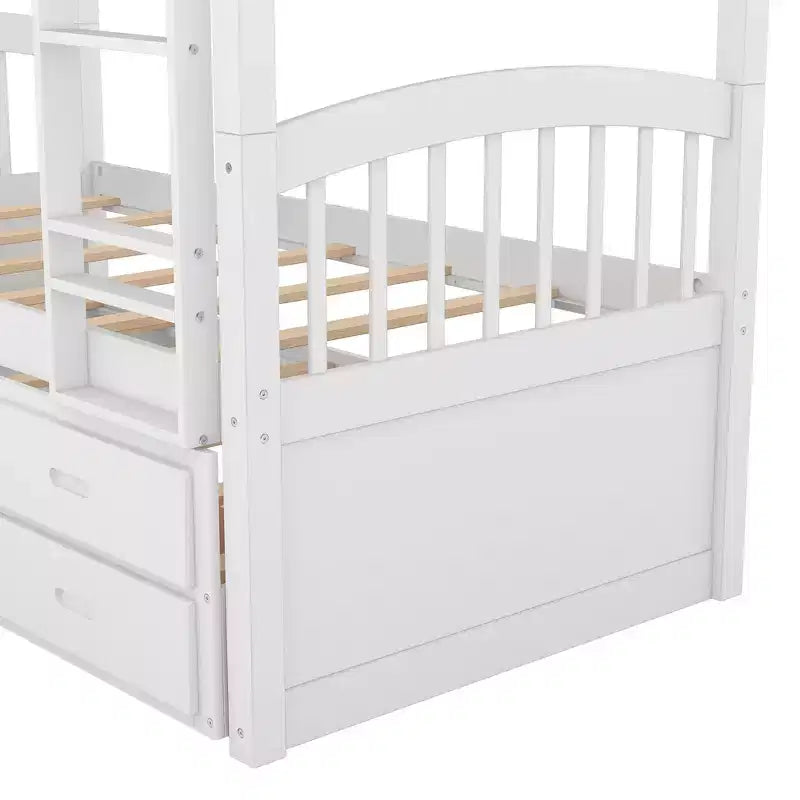 Letto a castello in legno Twin-over-Twin con scaletta, letto estraibile e cassetti