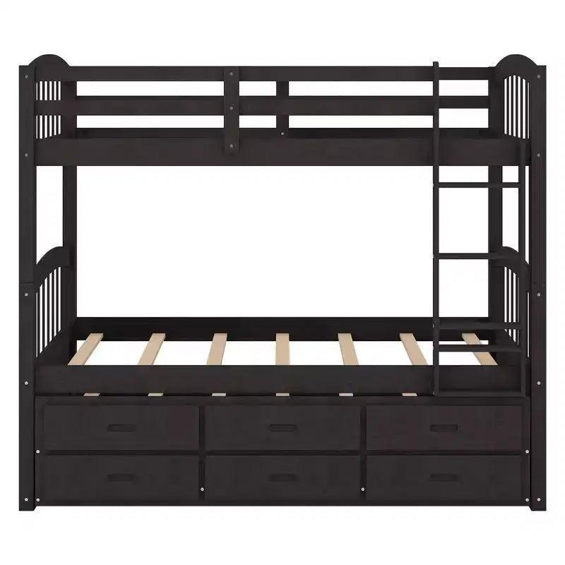 Letto a castello in legno Twin-over-Twin con scaletta, letto estraibile e cassetti