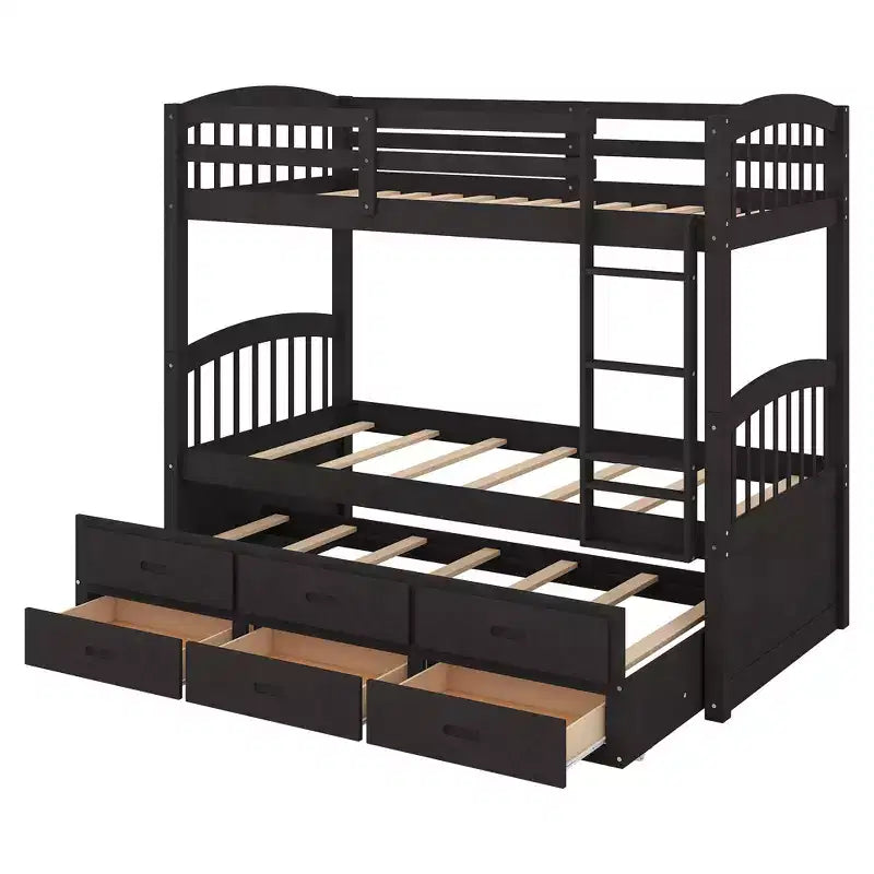 Letto a castello in legno Twin-over-Twin con scaletta, letto estraibile e cassetti