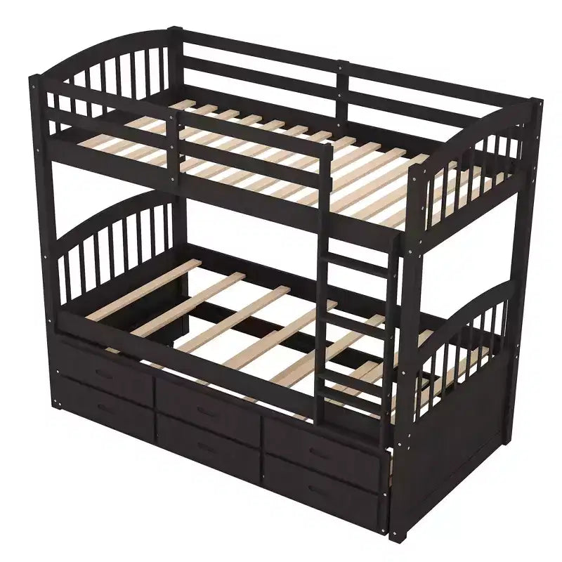 Letto a castello in legno Twin-over-Twin con scaletta, letto estraibile e cassetti