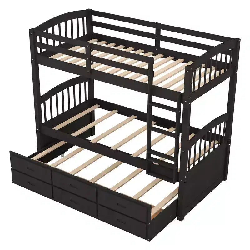 Letto a castello in legno Twin-over-Twin con scaletta, letto estraibile e cassetti