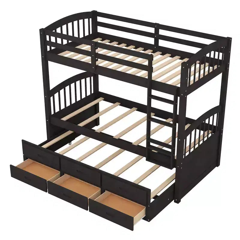Letto a castello in legno Twin-over-Twin con scaletta, letto estraibile e cassetti