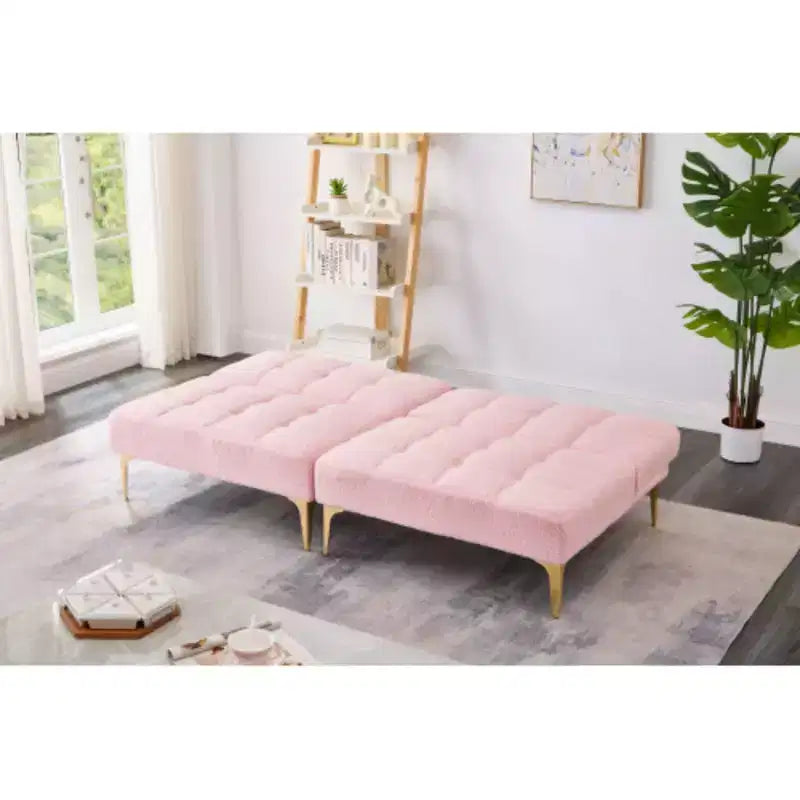 Divano Letto Convertibile Futon 71 con Gambe in Metallo Dorato Tessuto Teddy