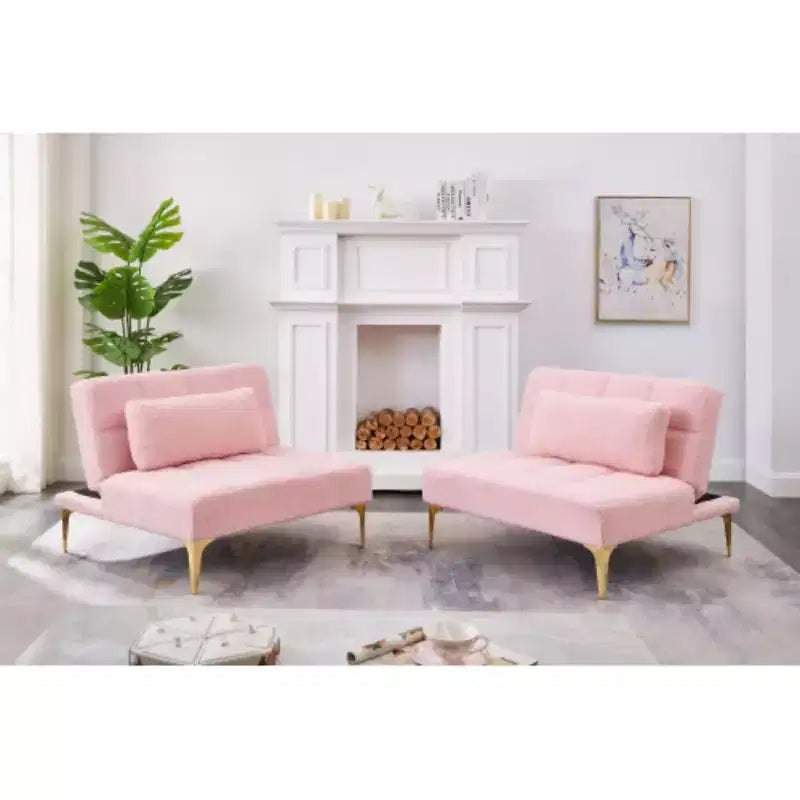 Divano Letto Convertibile Futon 71 con Gambe in Metallo Dorato Tessuto Teddy