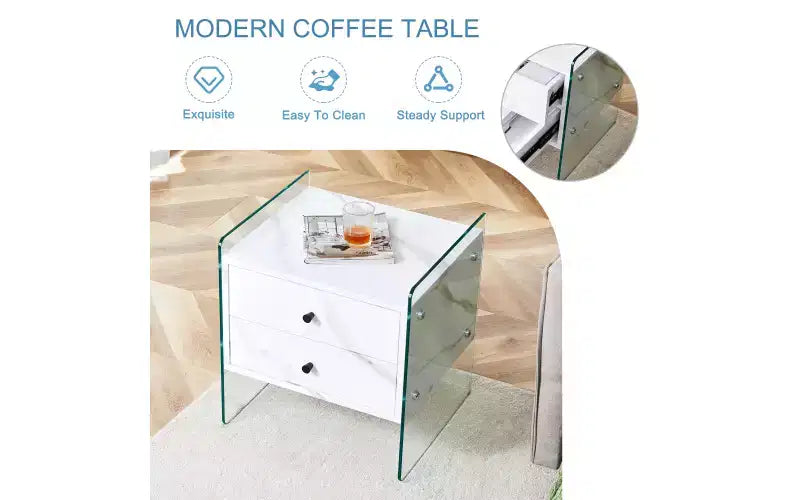 GDFStudio Reg 19 Glass Nightstand with Wooden Drawer