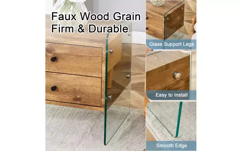 GDFStudio Reg 19 Glass Nightstand with Wooden Drawer