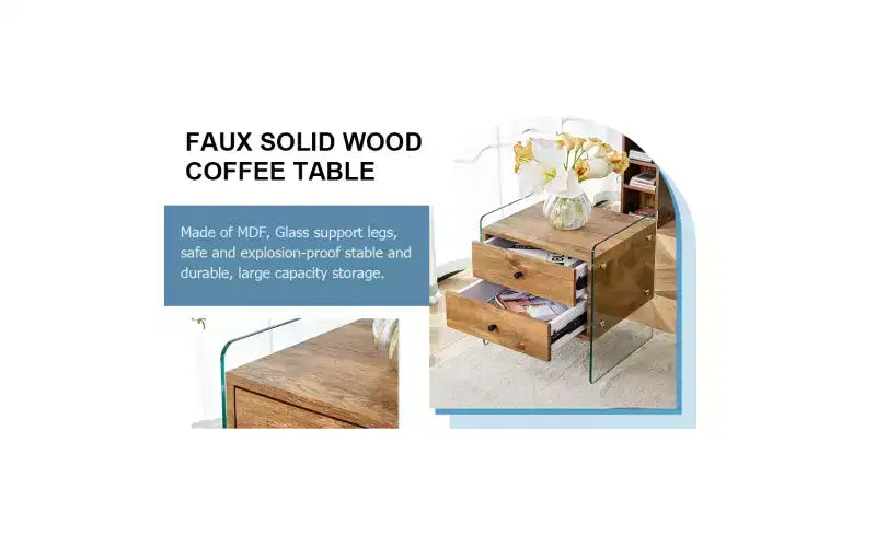 GDFStudio Reg 19 Glass Nightstand with Wooden Drawer