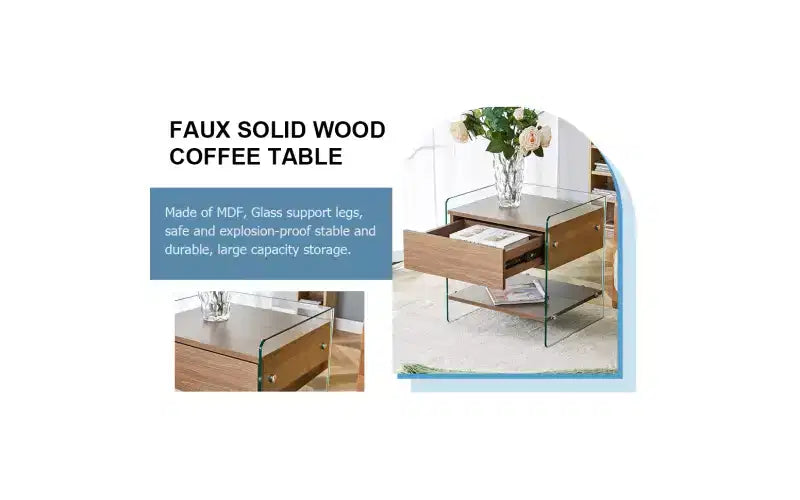 GDFStudio Reg 19 Glass Nightstand with Wooden Drawer
