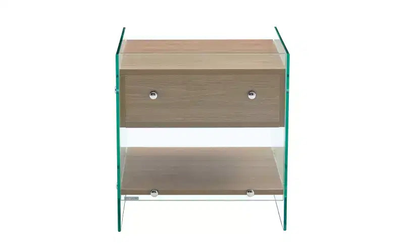 GDFStudio Reg 19 Glass Nightstand with Wooden Drawer