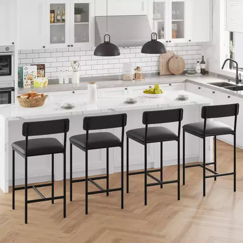 Bar Stools Set of 4, Kitchen Bar Stools with Footrest, PU Upholstered Counter Height Barstool, Bar Chairs for Kitchen Island, Counter