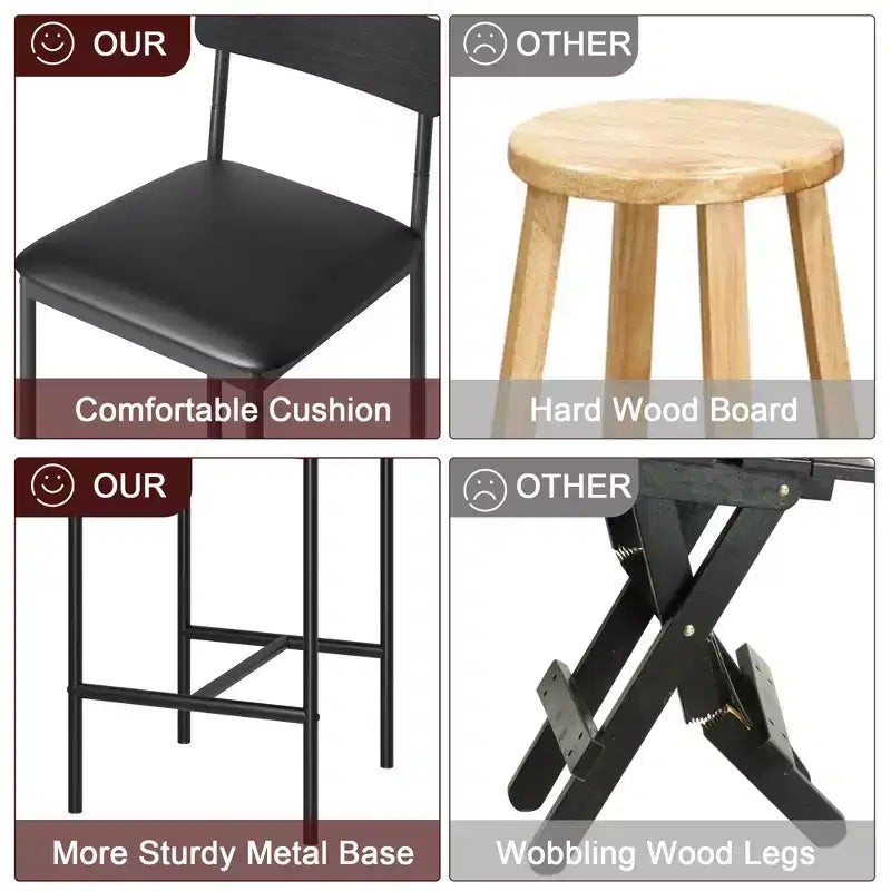 Bar Stools Set of 4, Kitchen Bar Stools with Footrest, PU Upholstered Counter Height Barstool, Bar Chairs for Kitchen Island, Counter