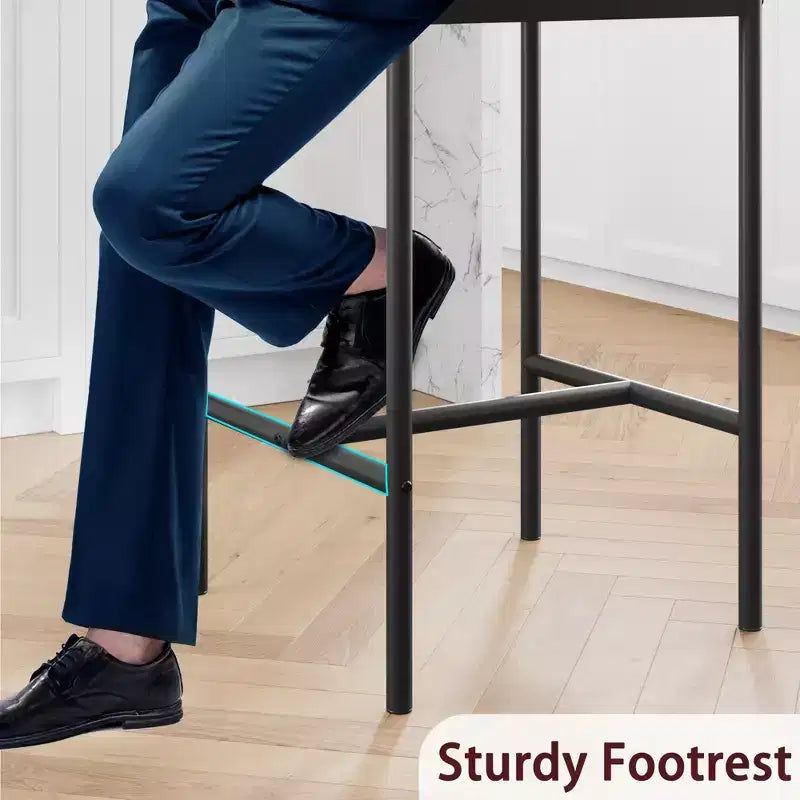 Bar Stools Set of 4, Kitchen Bar Stools with Footrest, PU Upholstered Counter Height Barstool, Bar Chairs for Kitchen Island, Counter