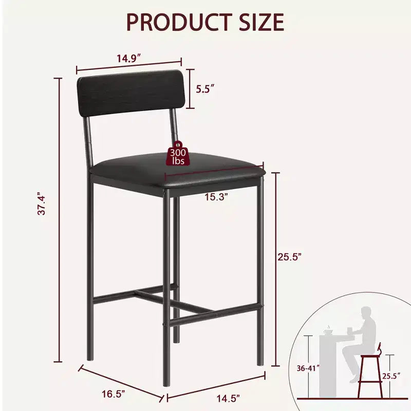 Bar Stools Set of 4, Kitchen Bar Stools with Footrest, PU Upholstered Counter Height Barstool, Bar Chairs for Kitchen Island, Counter