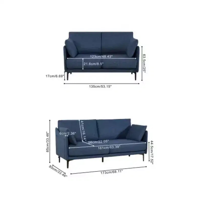 Versatile 2-Seater Sofa: Perfect for Primary Living Spaces, Bedrooms, and Offices, Includes 2 Pillows and Metal Legs.