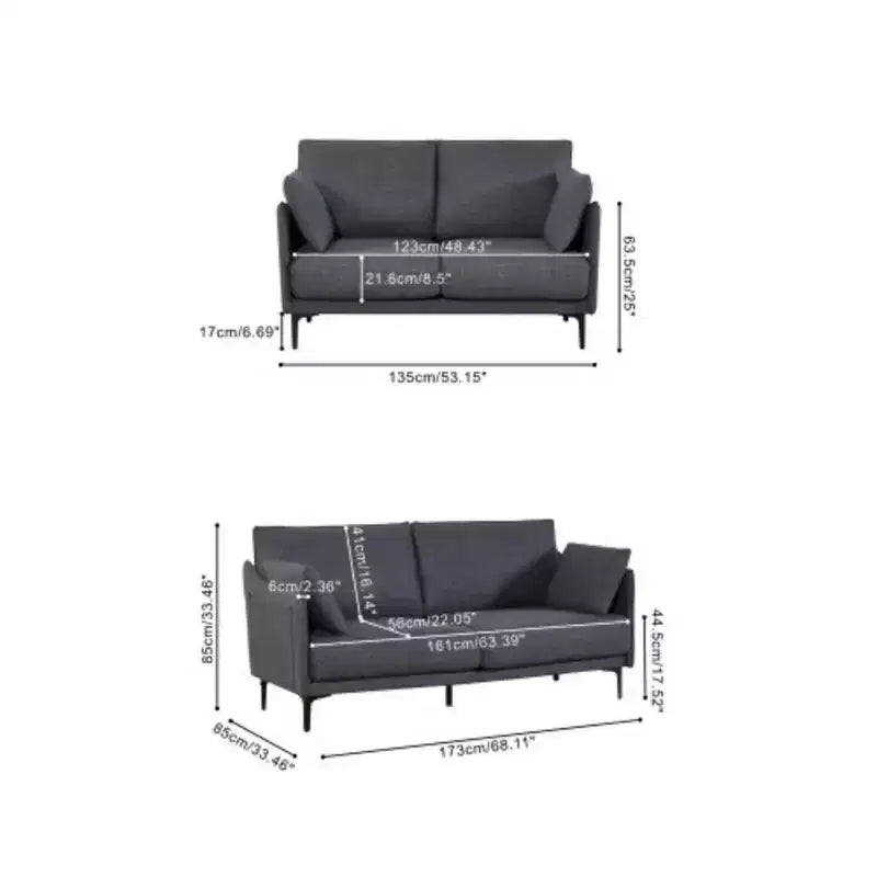 Versatile 2-Seater Sofa: Perfect for Primary Living Spaces, Bedrooms, and Offices, Includes 2 Pillows and Metal Legs.