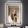 Large Bathroom Mirror with LED Lights, LED Vanity Mirror for Bathroom, 3 Adjustable Colors of Lights, Anti-Fog, Backlit + Front Lit, Stepless Dimming